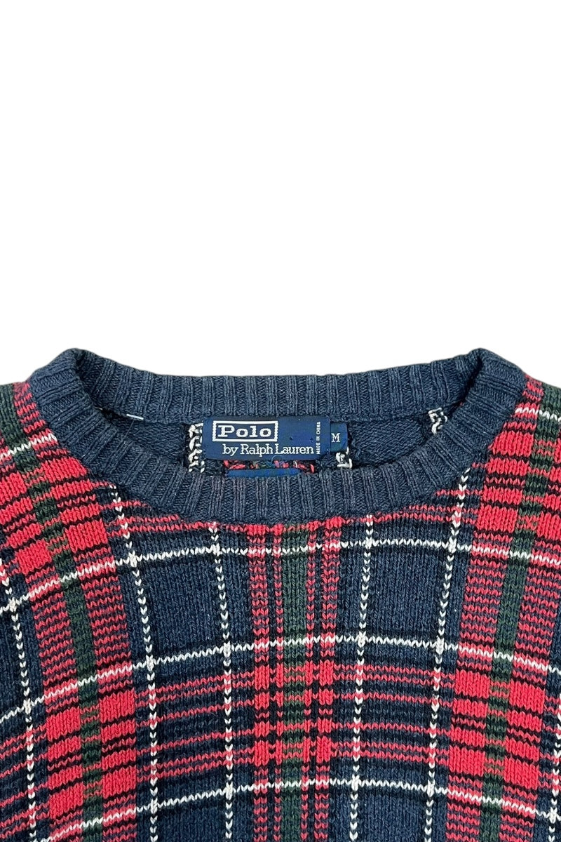 90'S COTTON SWEATER / CHECK [SIZE: M USED]