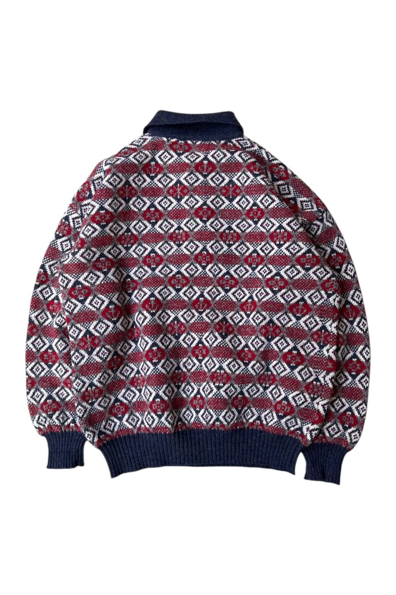 MADE IN ITALY 90'S POLO SWEATER / PATTERN [SIZE: L USED]