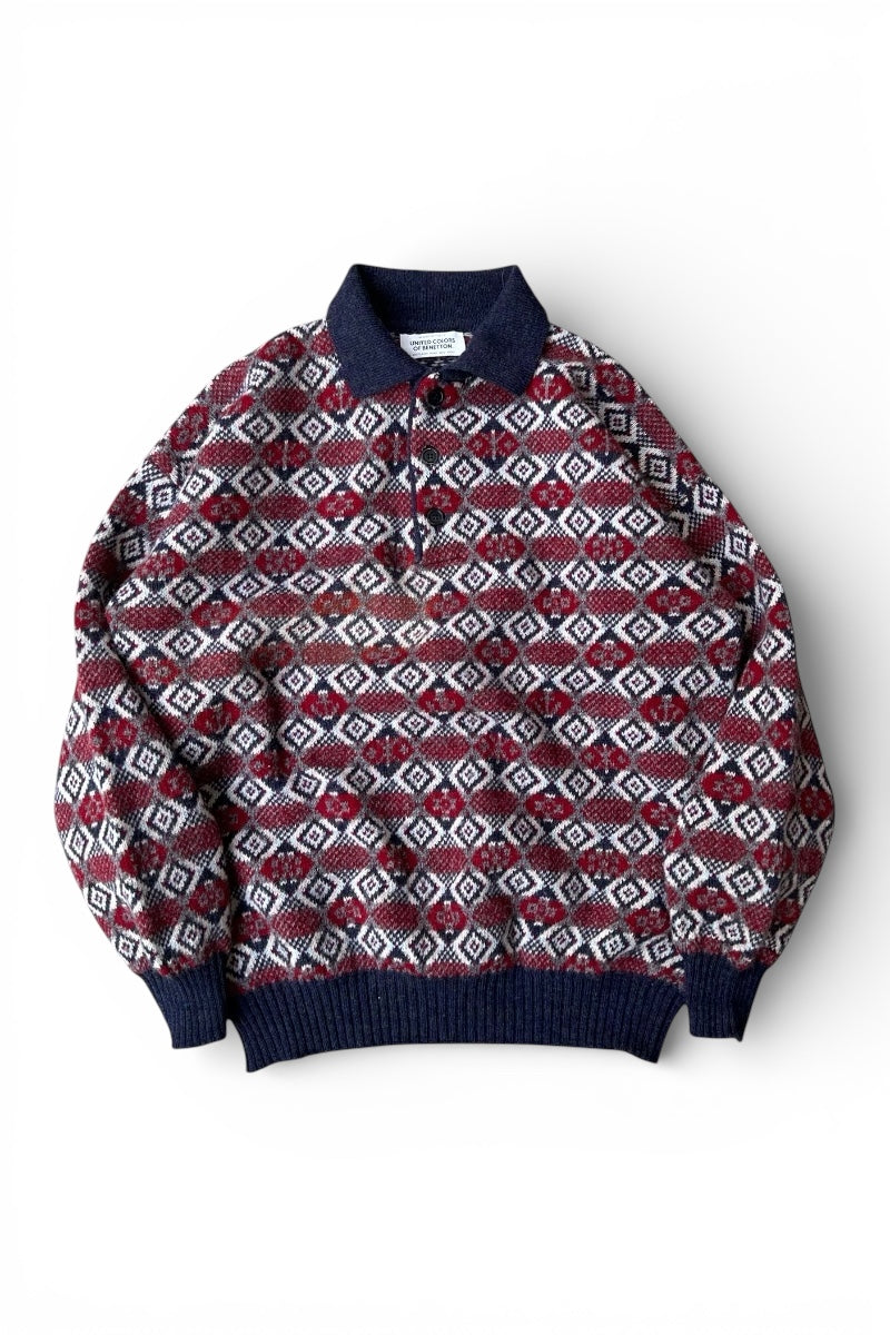 MADE IN ITALY 90'S POLO SWEATER / PATTERN [SIZE: L USED]