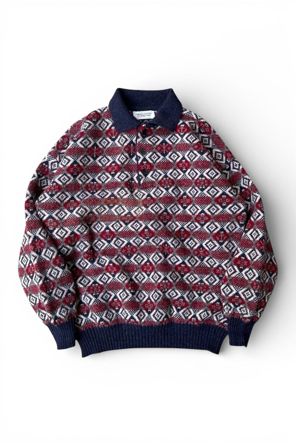 MADE IN ITALY 90'S POLO SWEATER / PATTERN [SIZE: L USED]