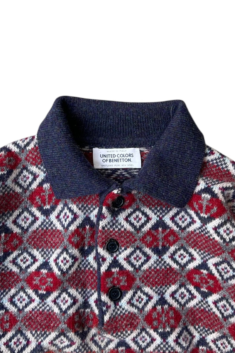 MADE IN ITALY 90'S POLO SWEATER / PATTERN [SIZE: L USED]