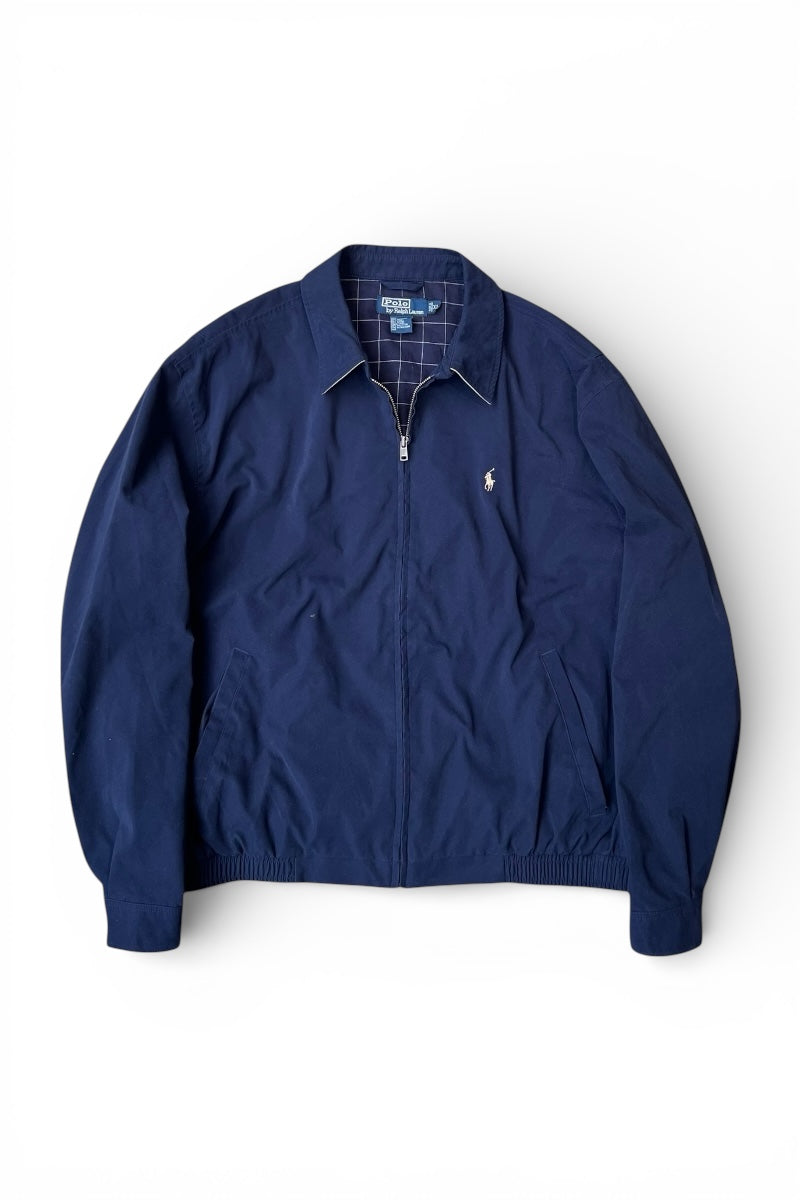 90'S SMOOTH POLYESTER ZIP UP JACKET / NAVY [SIZE: XL USED]