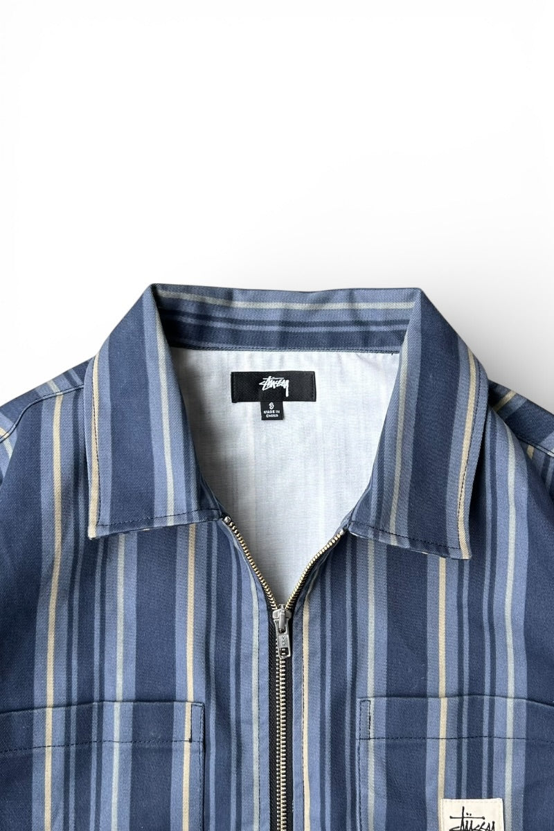 STRIPE ZIP SHIRT JACKET / NAVY [SIZE: S USED]
