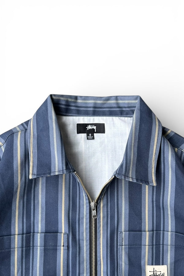 STRIPE ZIP SHIRT JACKET / NAVY [SIZE: S USED]