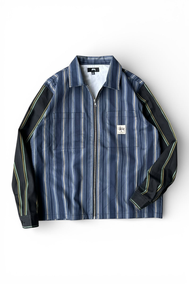 STRIPE ZIP SHIRT JACKET / NAVY [SIZE: S USED]