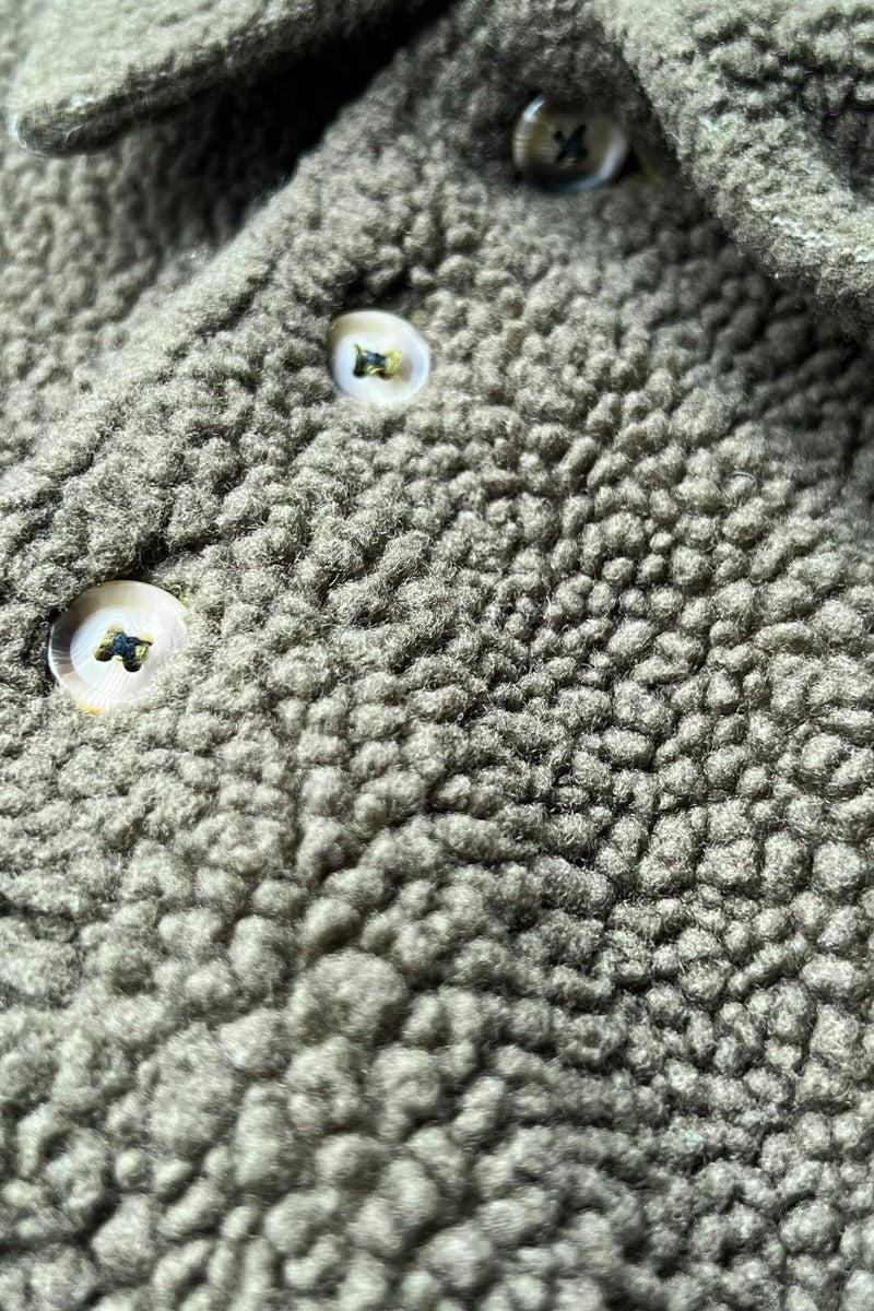 90'S BOA FLEECE POLO SHIRT / KHAKI [SIZE: L USED]