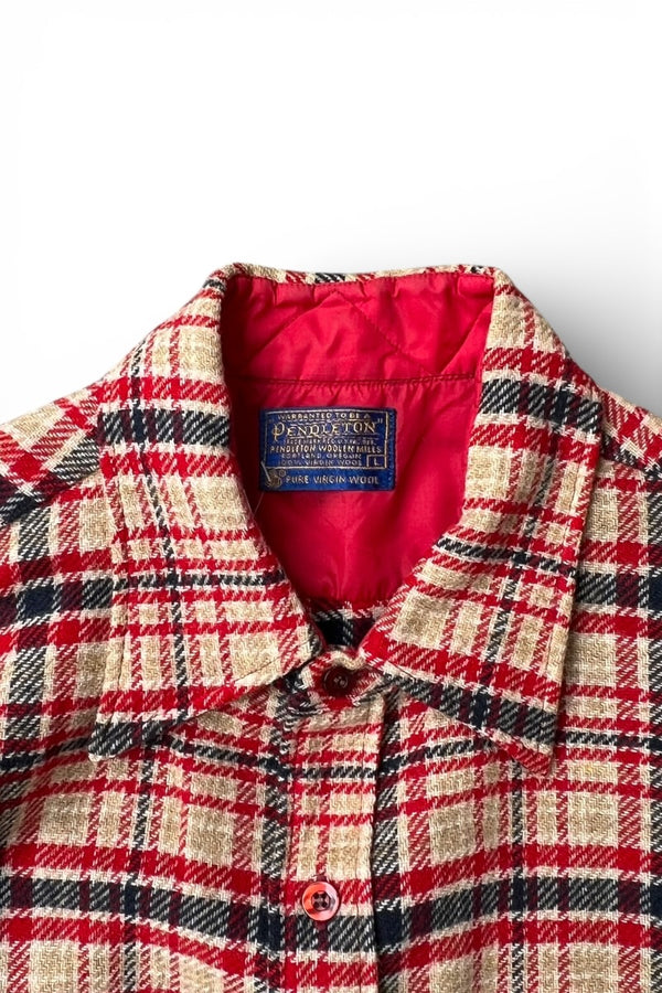 MADE IN USA 60-70'S L/S WOOL CHECK SHIRT / RED [SIZE: L USED]