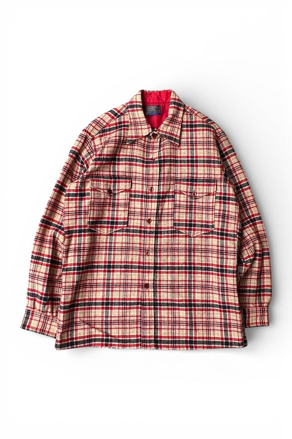 MADE IN USA 60-70'S L/S WOOL CHECK SHIRT / RED [SIZE: L USED]