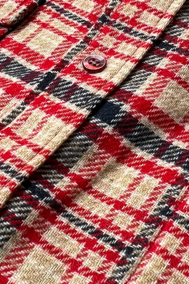 MADE IN USA 60-70'S L/S WOOL CHECK SHIRT / RED [SIZE: L USED]