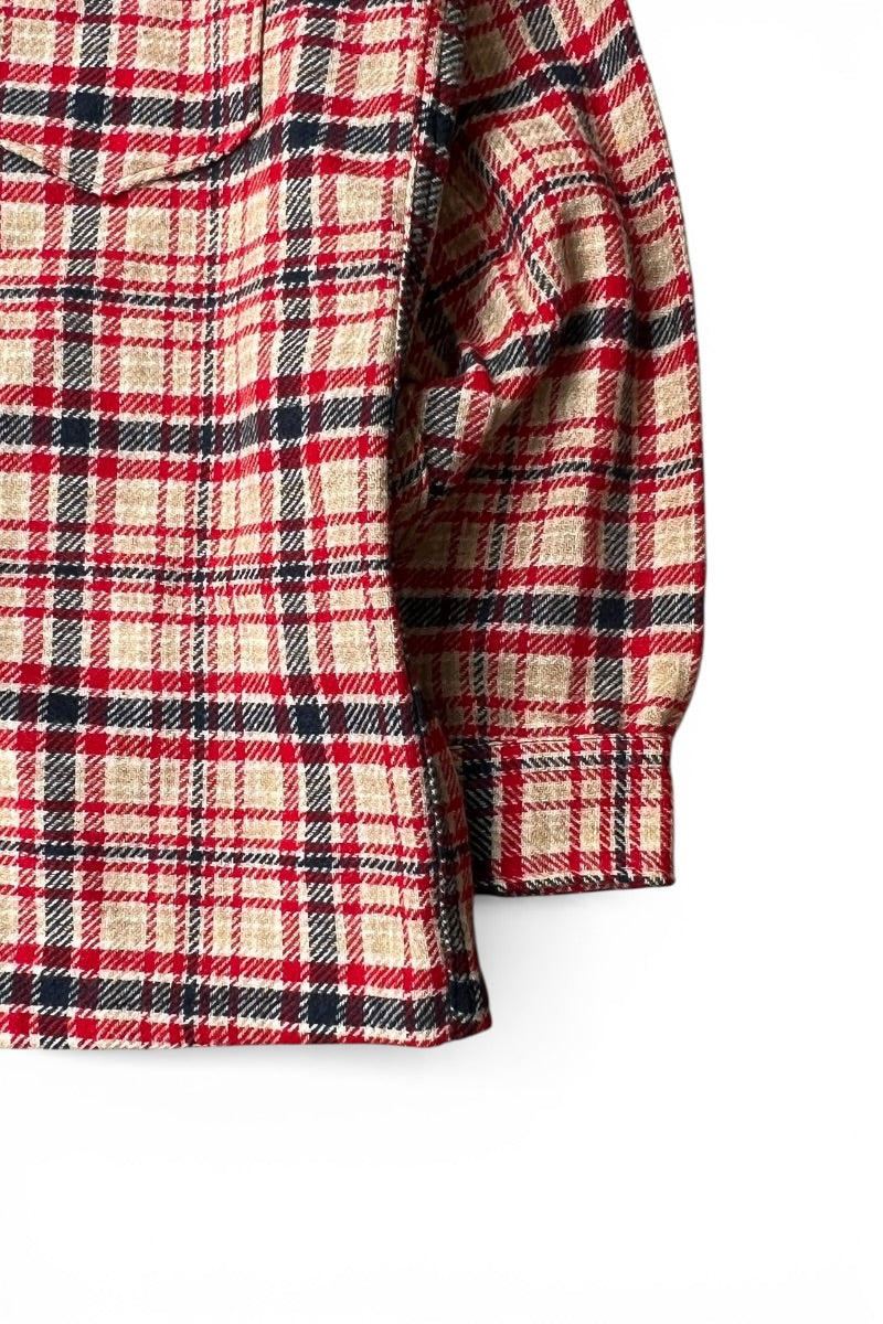 MADE IN USA 60-70'S L/S WOOL CHECK SHIRT / RED [SIZE: L USED]