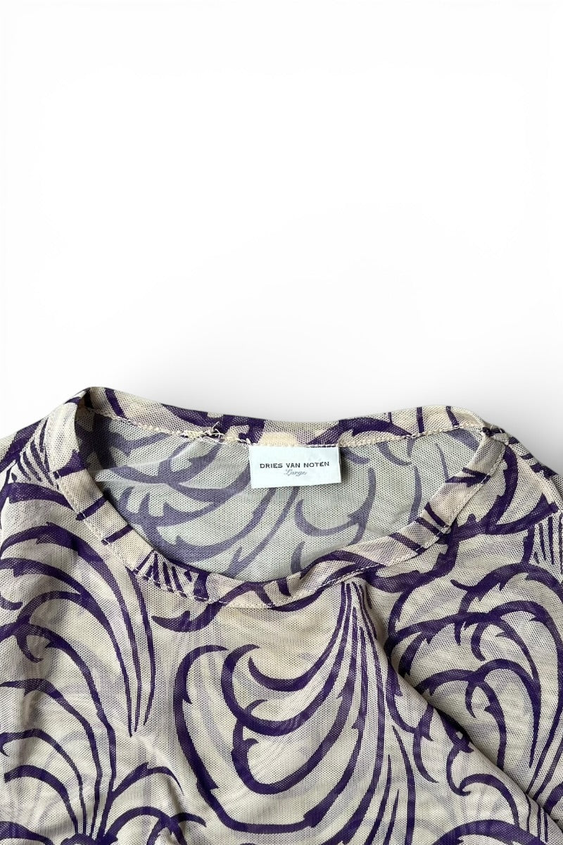 16SS L/S TATTOO PATTERN SECOND SKIN MESH T-SHIRT / PURPLE [SIZE: L USED]