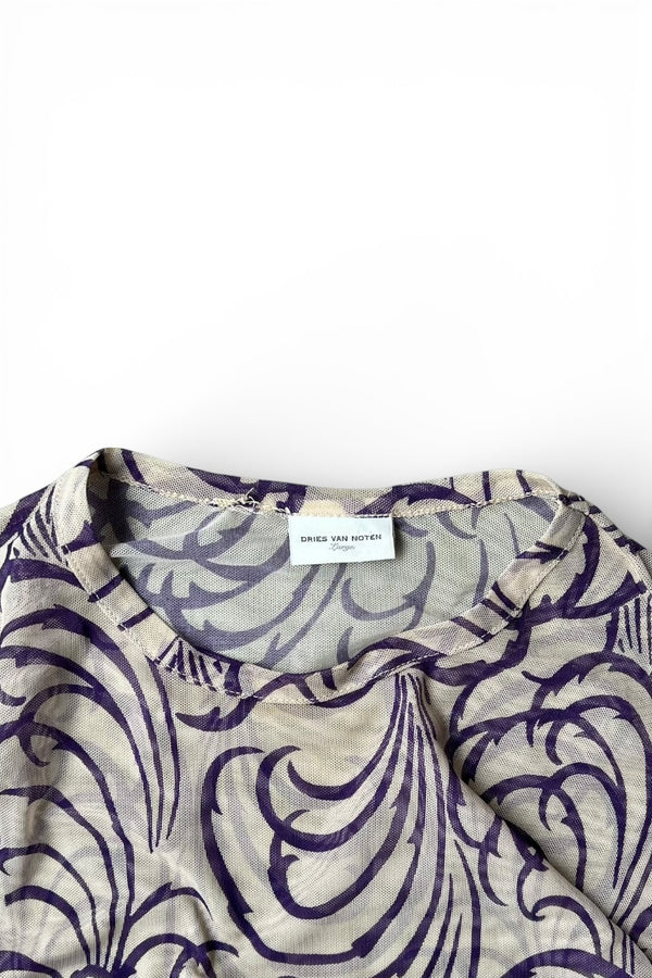 16SS L/S TATTOO PATTERN SECOND SKIN MESH T-SHIRT / PURPLE [SIZE: L USED]