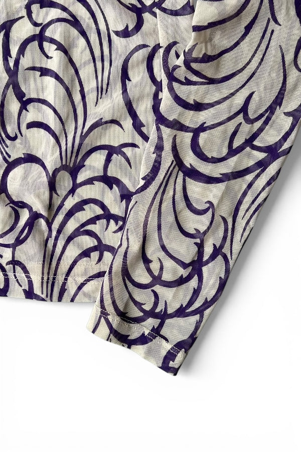 16SS L/S TATTOO PATTERN SECOND SKIN MESH T-SHIRT / PURPLE [SIZE: L USED]