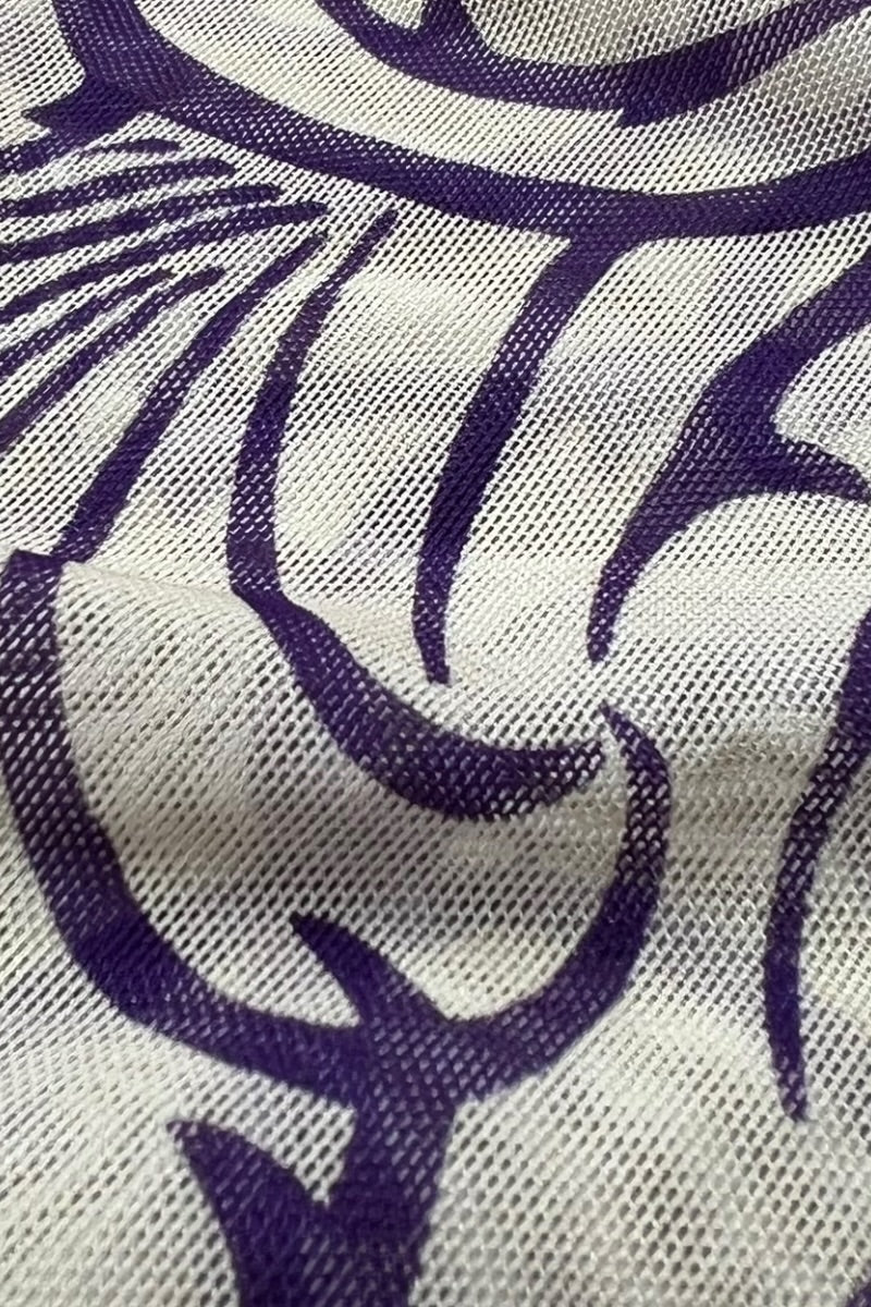 16SS L/S TATTOO PATTERN SECOND SKIN MESH T-SHIRT / PURPLE [SIZE: L USED]