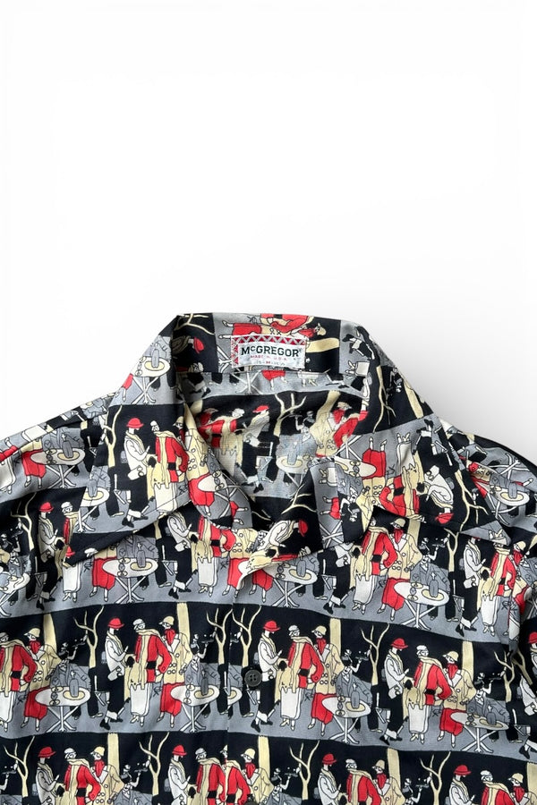 MADE IN USA 70'S L/S PATTERN SHIRT / BLACK [SIZE: M USED]
