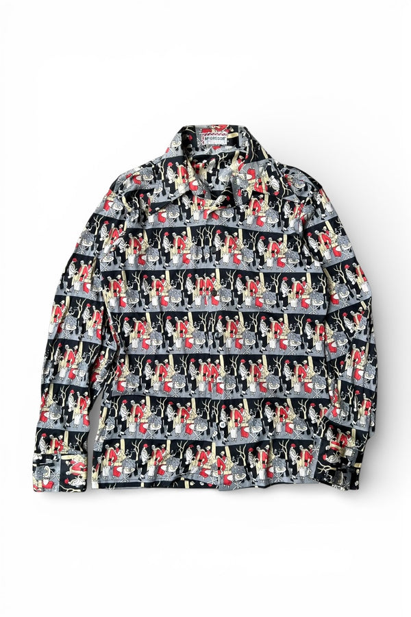 MADE IN USA 70'S L/S PATTERN SHIRT / BLACK [SIZE: M USED]