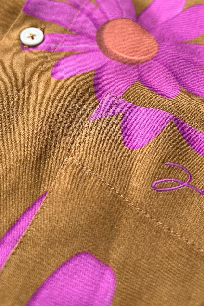 MADE IN PORTUGAL L/S FLOWER VISCOSE SHIRT / BROWN [SIZE: 46 USED]