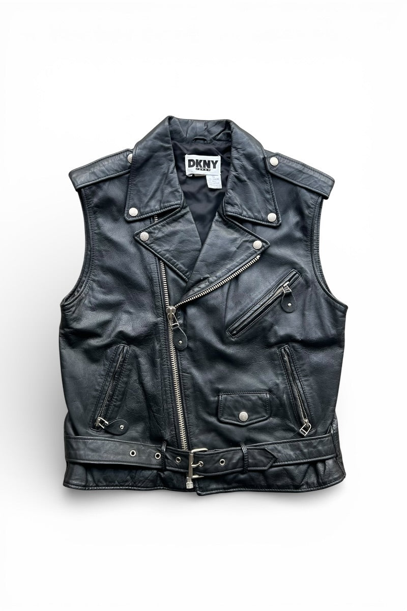 90'S LEATHER VEST / BLACK [SIZE: S USED]