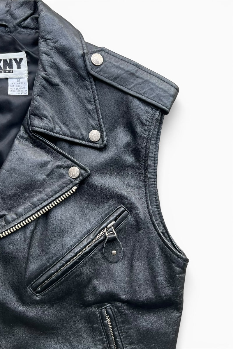 90'S LEATHER VEST / BLACK [SIZE: S USED]