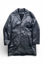 画像をギャラリービューアに読み込む, 90'S OPEN COLLAR BUTTON LEATHER COAT W/FLEECE LINER / BLACK [SIZE: L USED]
