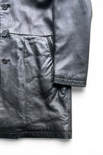 画像をギャラリービューアに読み込む, 90'S OPEN COLLAR BUTTON LEATHER COAT W/FLEECE LINER / BLACK [SIZE: L USED]
