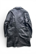 画像をギャラリービューアに読み込む, 90'S OPEN COLLAR BUTTON LEATHER COAT W/FLEECE LINER / BLACK [SIZE: L USED]
