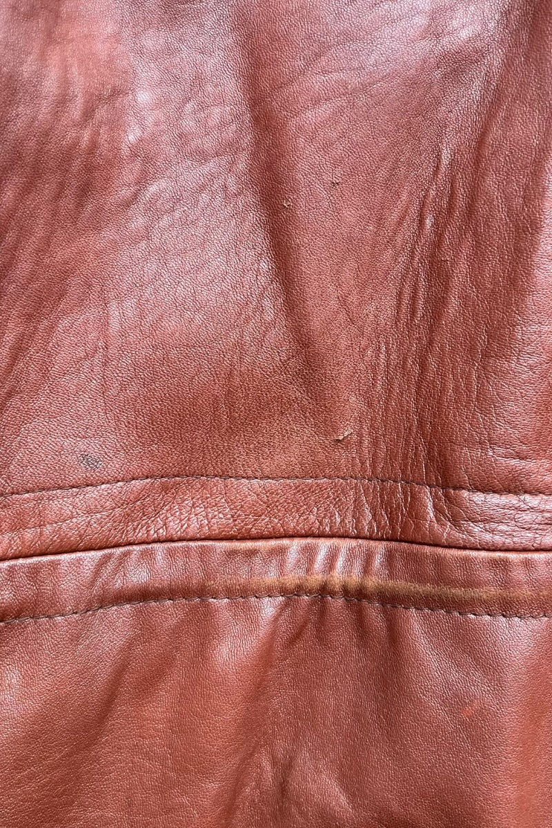 MADE IN USA 90'S ZIP UP LEATHER HALF COAT / BROWN [SIZE: L USED]