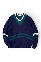 画像をギャラリービューアに読み込む, 90'S V-NECK COTTON TILDEN KNIT SWEATER / NAVY [SIZE: L USED]
