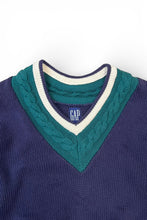 画像をギャラリービューアに読み込む, 90'S V-NECK COTTON TILDEN KNIT SWEATER / NAVY [SIZE: L USED]
