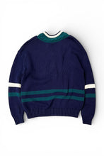 画像をギャラリービューアに読み込む, 90'S V-NECK COTTON TILDEN KNIT SWEATER / NAVY [SIZE: L USED]
