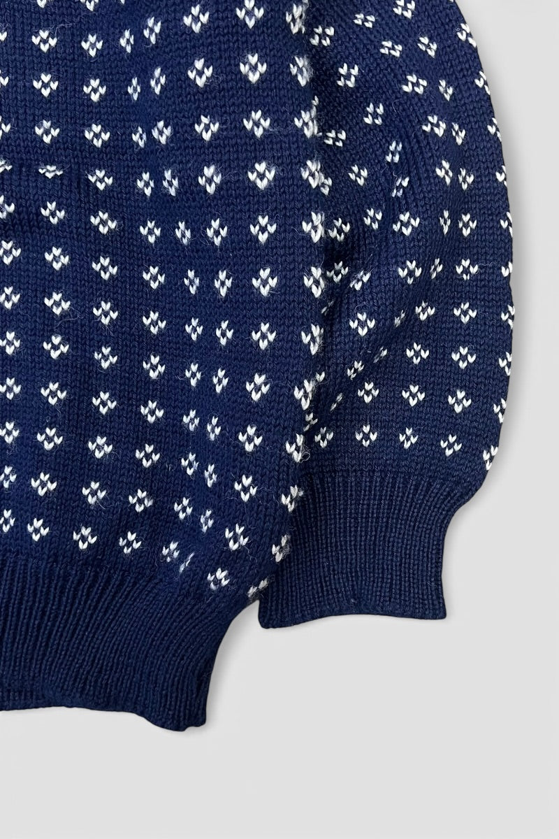 MADE IN NORWAY 70-80'S NORDIC PATTERN WOOL KNIT SWEATER / NAVY [SIZE: L USED]