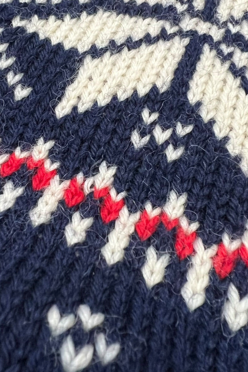 MADE IN NORWAY 70-80'S NORDIC PATTERN WOOL KNIT SWEATER / NAVY [SIZE: L USED]