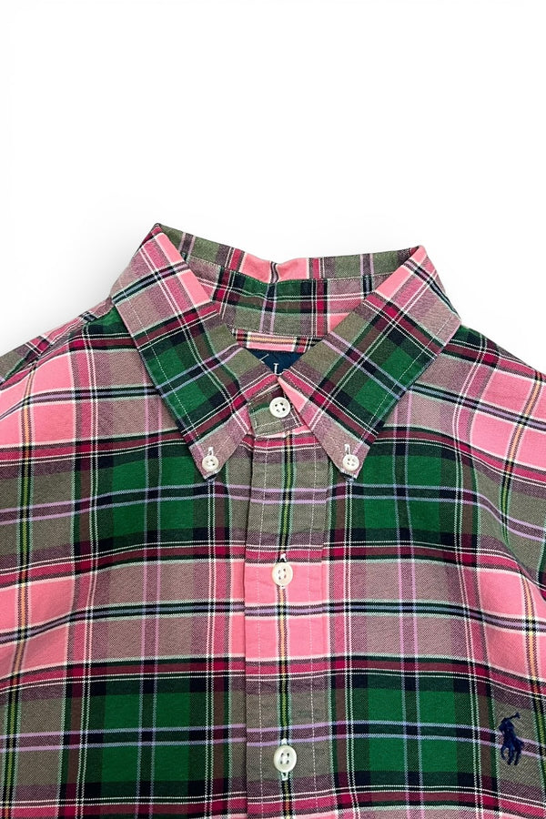 90'S L/S BD CUSTOM FIT CHECK SHIRT / PINK [SIZE: L USED]