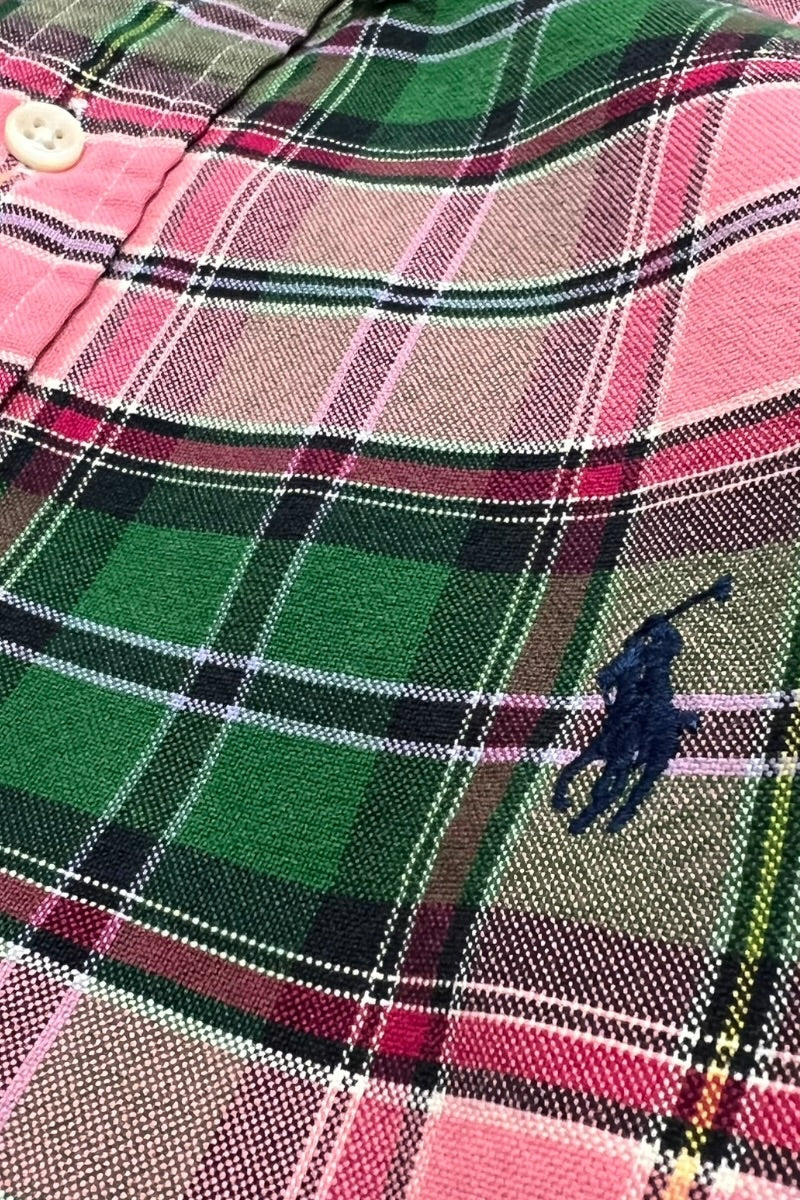90'S L/S BD CUSTOM FIT CHECK SHIRT / PINK [SIZE: L USED]