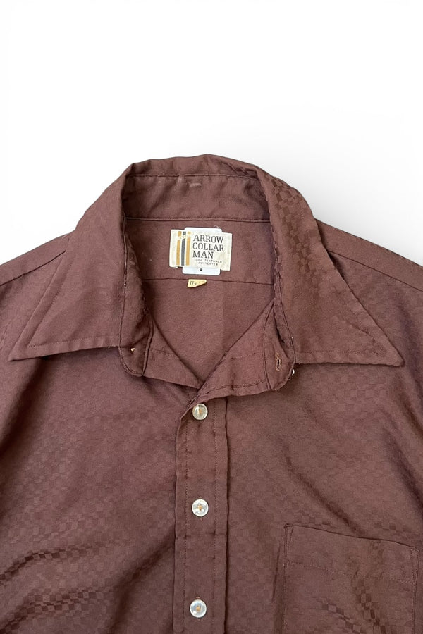 70'S L/S POLYESTER SHIRT / BROWN [SIZE: XL USED]