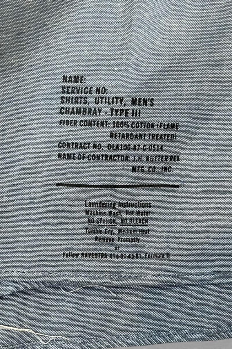 87'S L/S COTTON CHAMBRAY UTILITY SHIRT TYPE3 / BLUE [SIZE: L DEADSTOCK/NOS]
