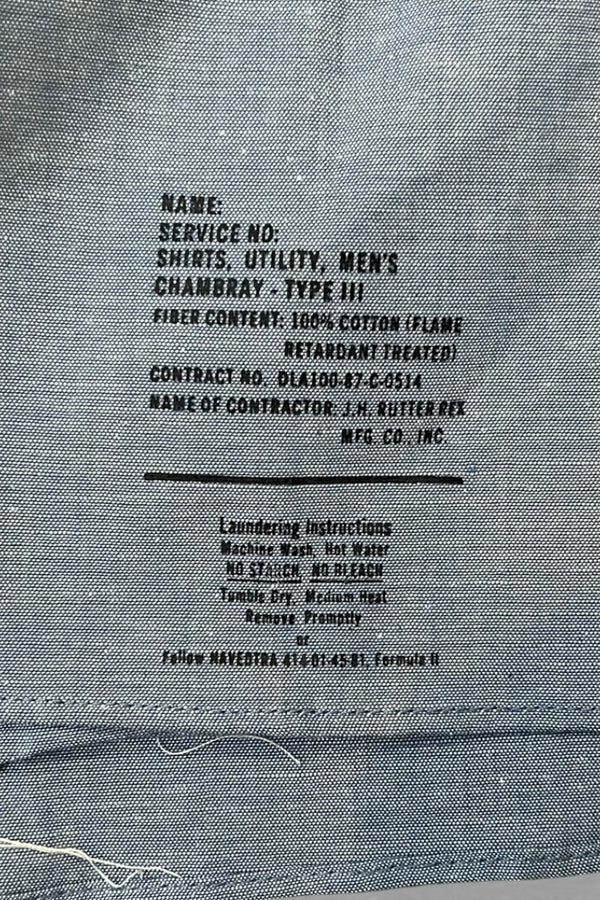 87'S L/S COTTON CHAMBRAY UTILITY SHIRT TYPE3 / BLUE [SIZE: L DEADSTOCK/NOS]