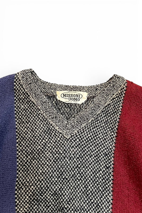 MADE IN ITALY 90'S V-NECK DESIGN WOOL KNIT SWEATER / MULTI [SIZE: L USED]