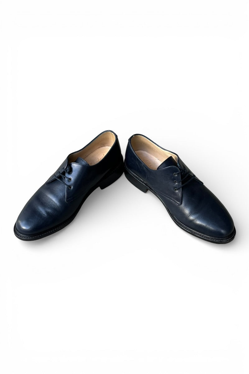 MADE IN FRANCE PLAIN TOE LEATHER SHOES / NAVY [SIZE: US7.0 (Equivalent to 24.5cm) USED]