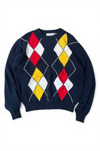 画像をギャラリービューアに読み込む, 90'S ARGYLE COTTON KNIT SWEATER / NAVY [SIZE: M USED]
