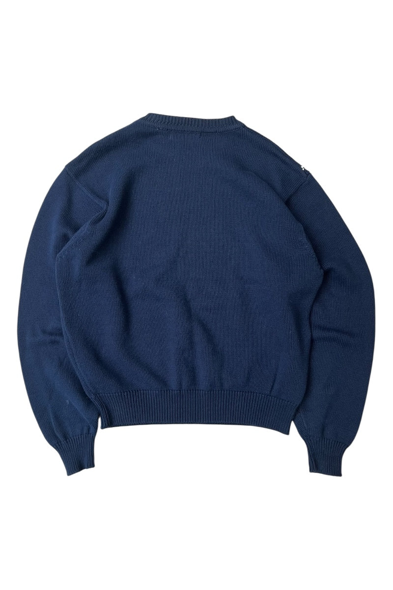 90'S ARGYLE COTTON KNIT SWEATER / NAVY [SIZE: M USED]