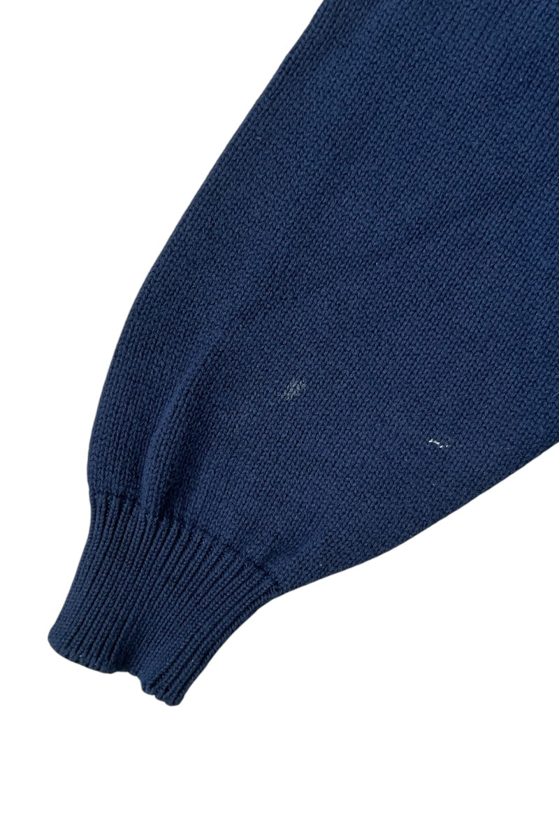 90'S ARGYLE COTTON KNIT SWEATER / NAVY [SIZE: M USED]