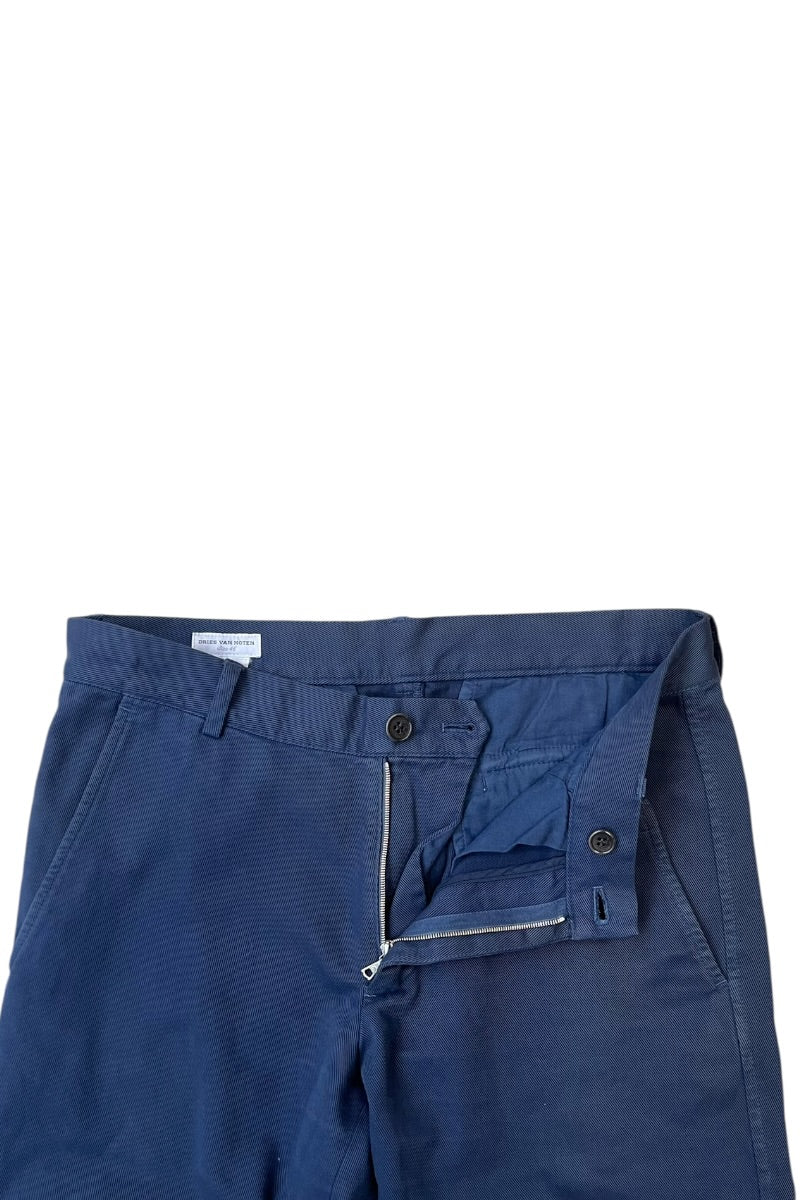 COTTON TWILL SLIM PANTS / NAVY [SIZE: 46 USED]