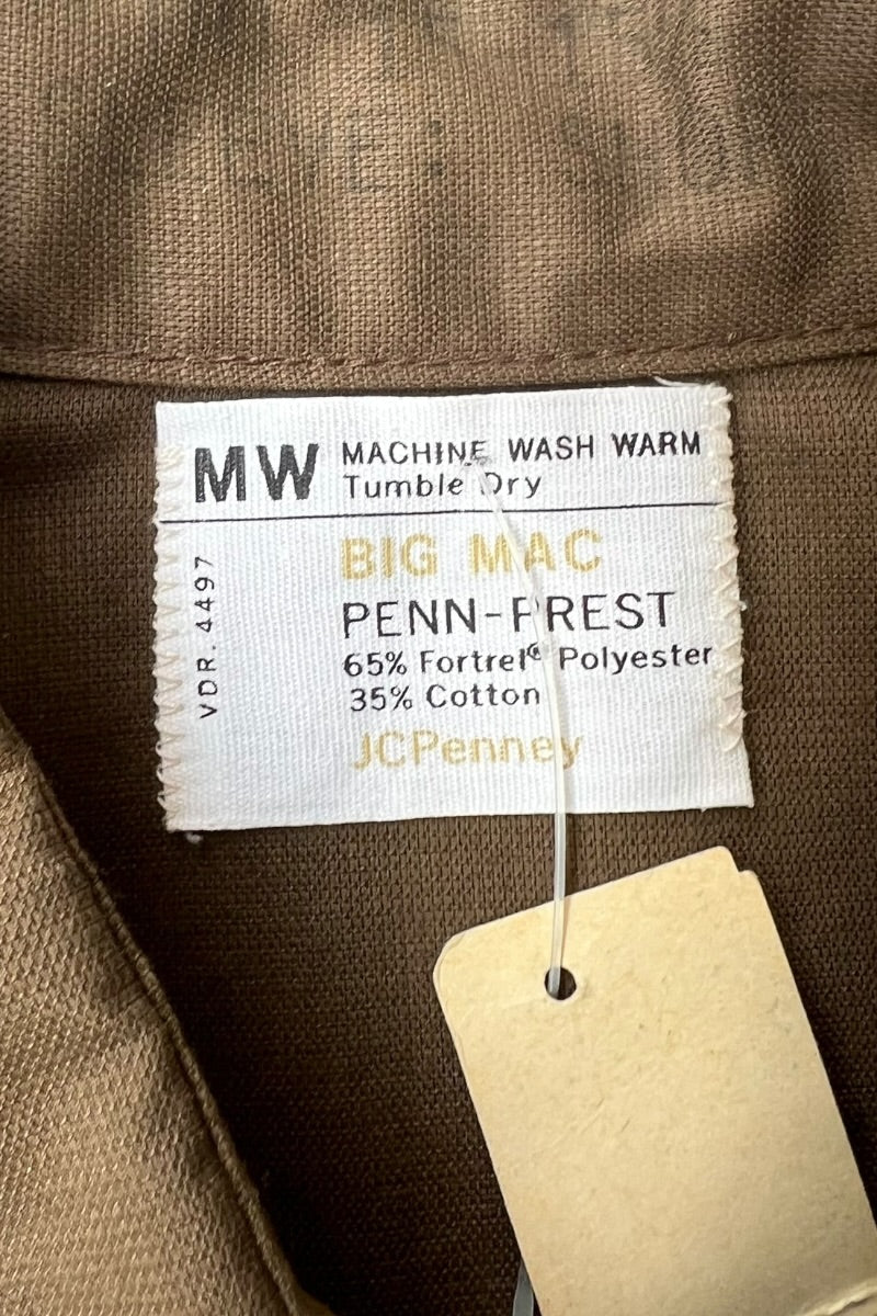 70'S L/S WORK SHIRT / BROWN [SIZE: M DEADSTOCK/NOS]