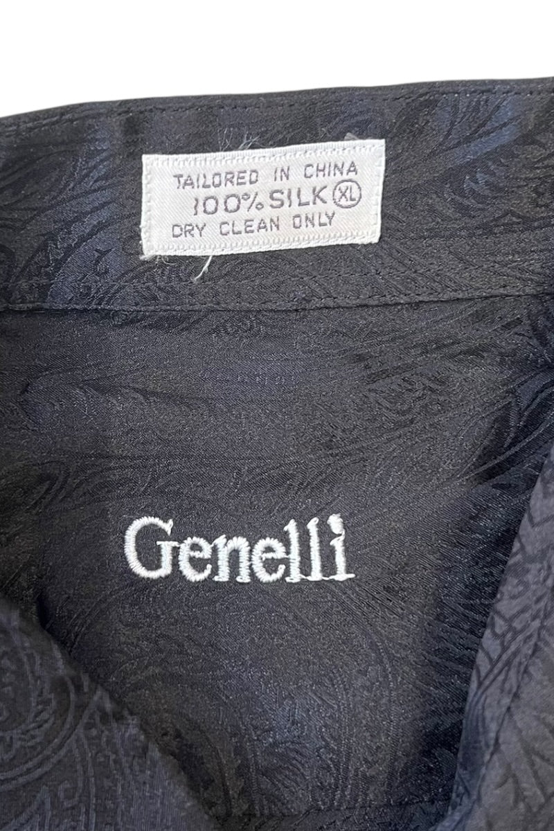 90'S L/S PAISLEY SILK SHIRT / BLACK [SIZE: XL USED]