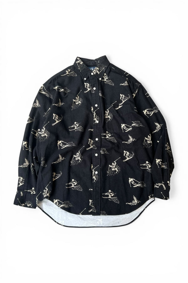 90's BIG SHIRT COTTON FLANNEL DESIGNED SHIRT / BLACK [SIZE: M USED]