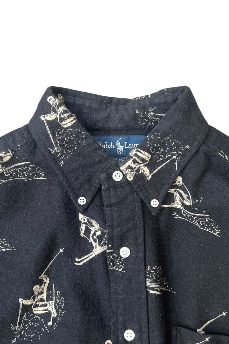 90's BIG SHIRT COTTON FLANNEL DESIGNED SHIRT / BLACK [SIZE: M USED]