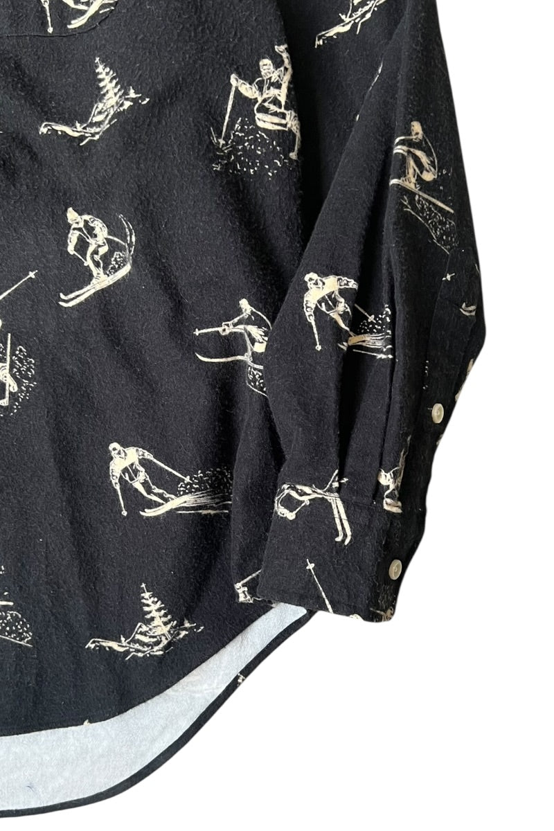 90's BIG SHIRT COTTON FLANNEL DESIGNED SHIRT / BLACK [SIZE: M USED]