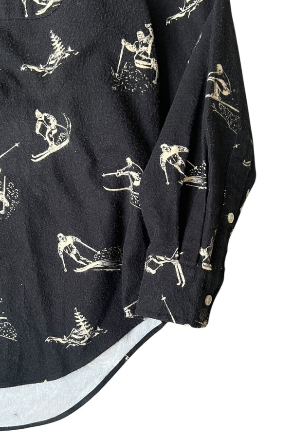 90's BIG SHIRT COTTON FLANNEL DESIGNED SHIRT / BLACK [SIZE: M USED]