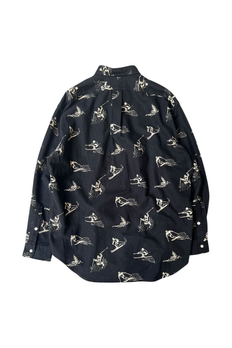 90's BIG SHIRT COTTON FLANNEL DESIGNED SHIRT / BLACK [SIZE: M USED]
